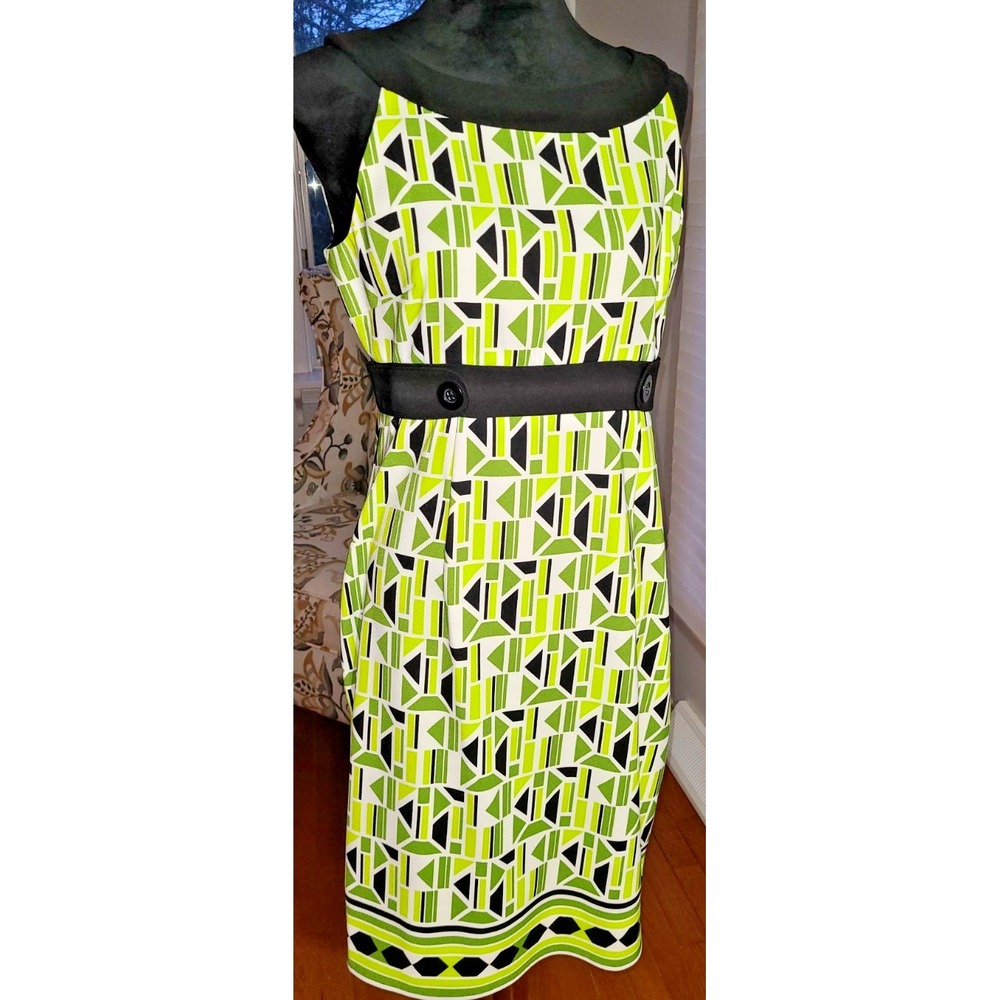 London Times Dress Size 10 Womens Green Geometric Sleeveless Classy Resort Zip